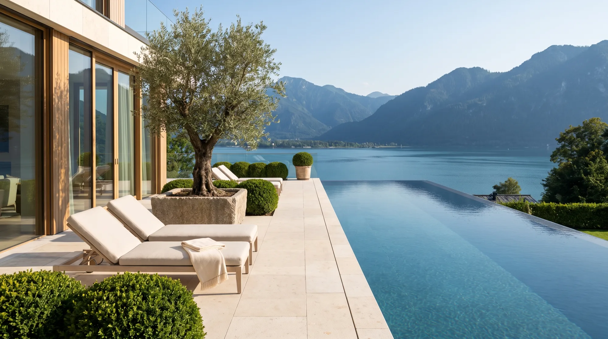 Der Pool mit Infinity-Kante zum See