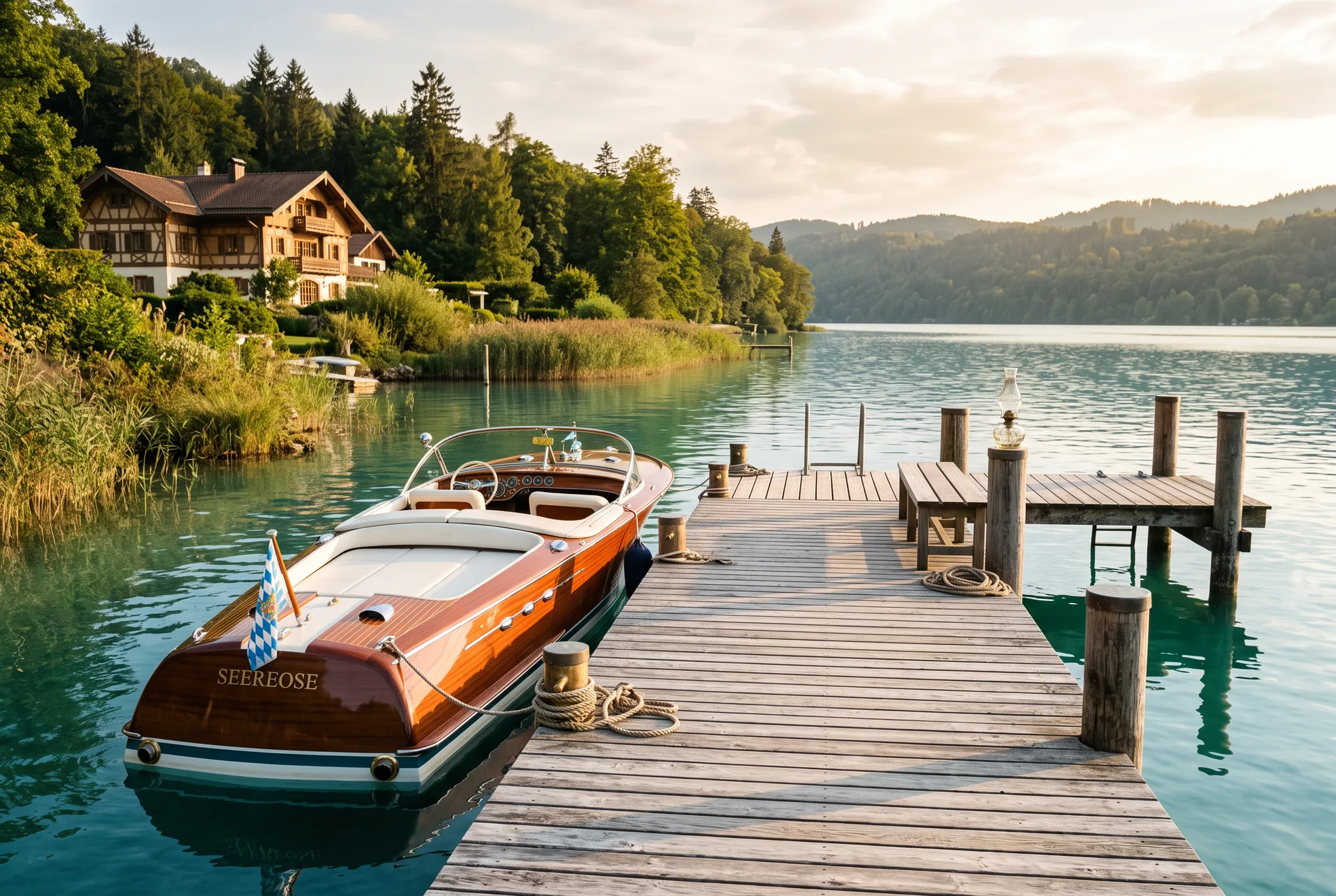 Der eigene Bootssteg mit Mahagoni-Boot